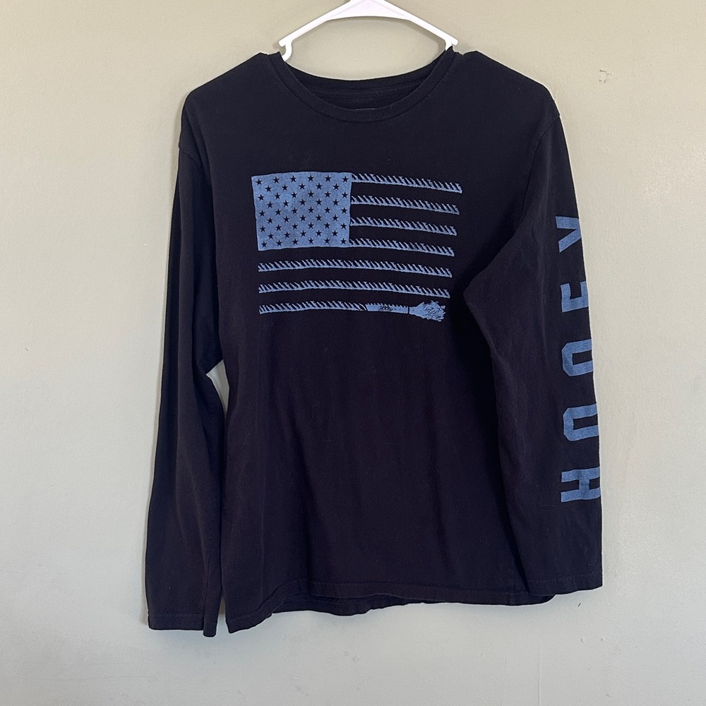 Hooey Black Long Sleeve Tee with Blue Flag Graphic